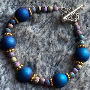 Blue Titanium Stone Bracelet w/ gold tone accents